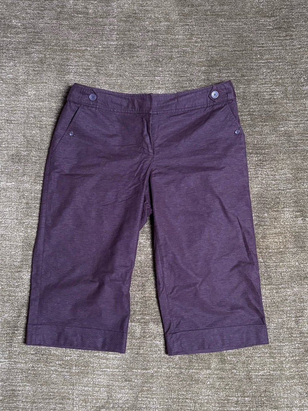 Dalia Collection Linen Brown Capris with Button Accents linen wide leg